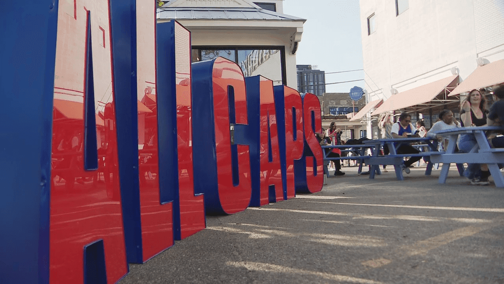 The Washington Capitals held a playoff pep rally at Union Market in D.C. on April 18, 2025. (Trevor Taylor/7News)